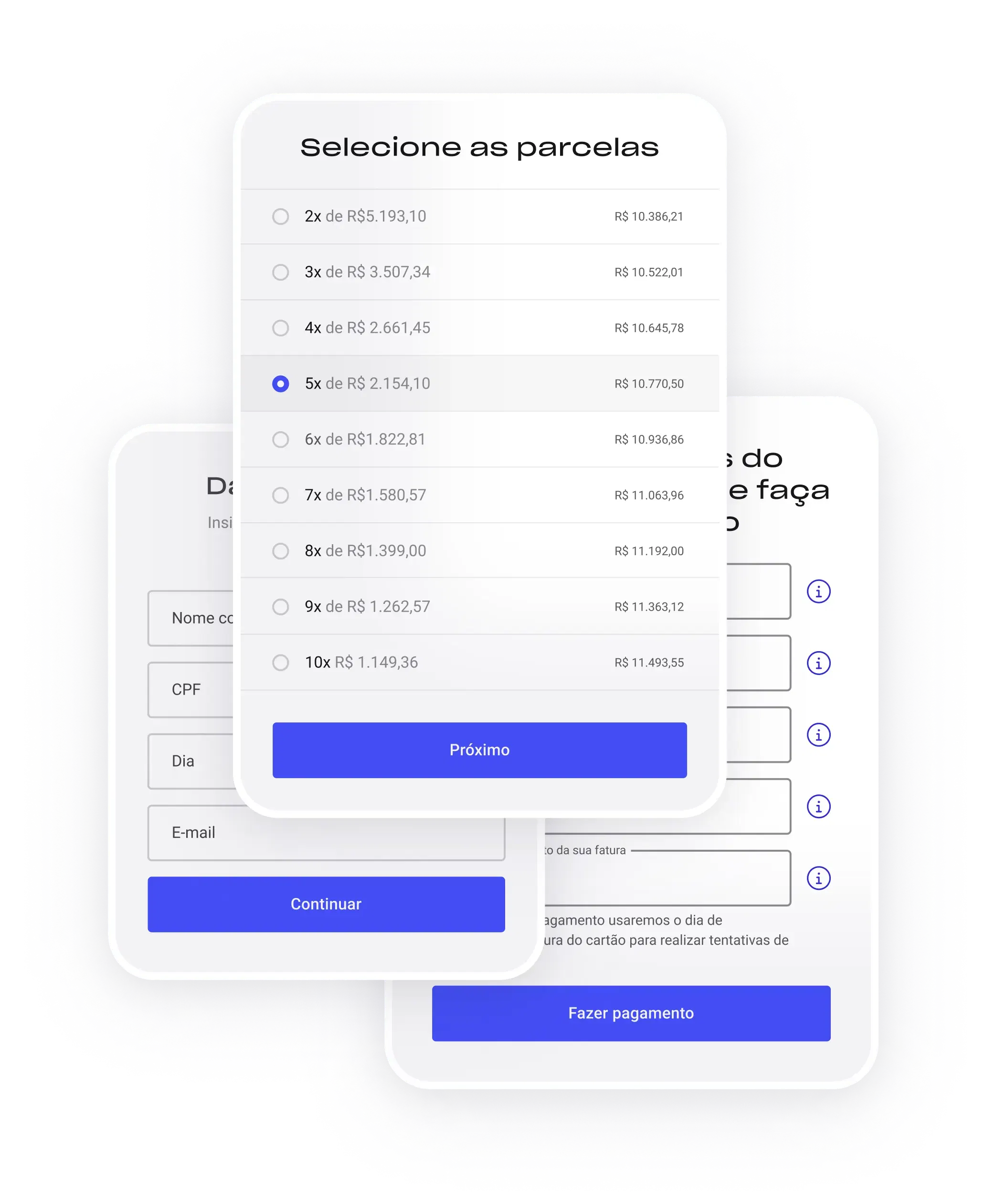 Telas da área do cliente